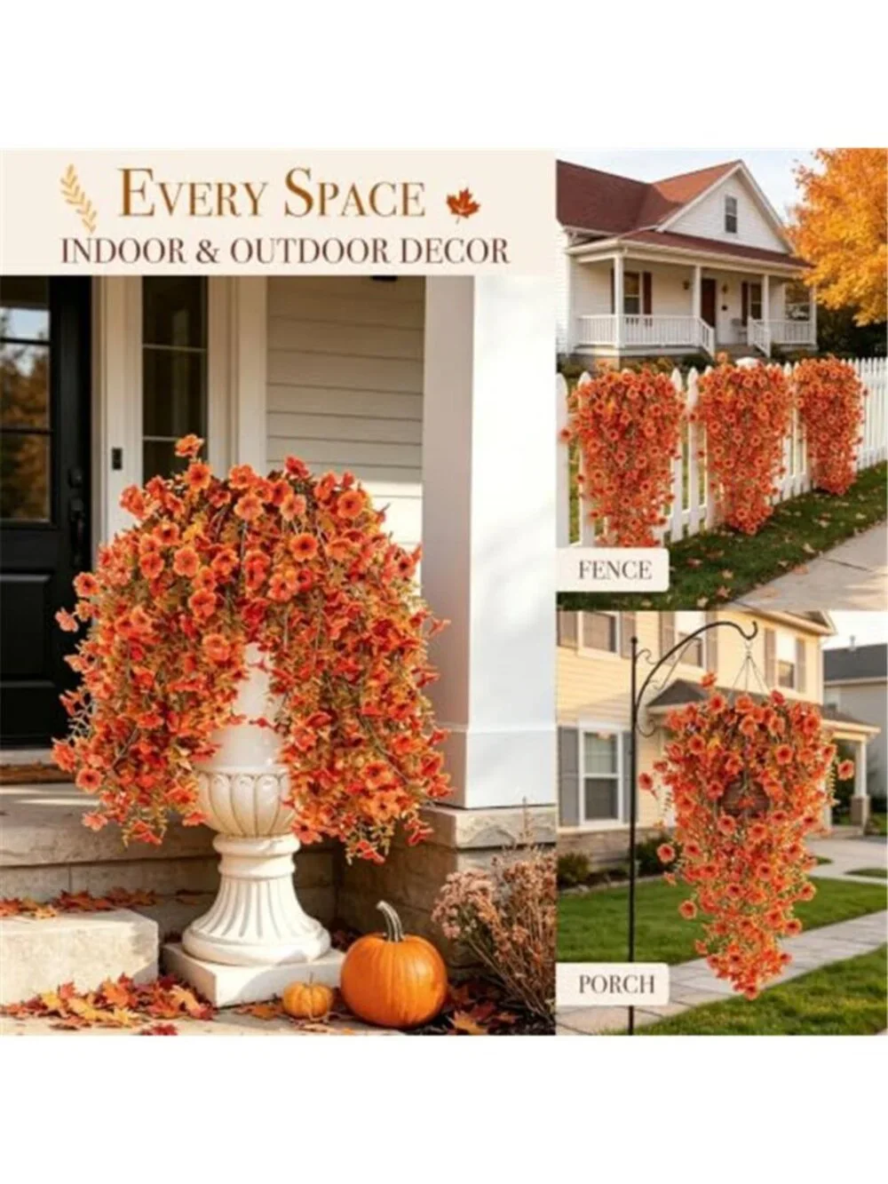 4PCS Artificial Hanging Fall Flowers Fall Decoration UV Resistant